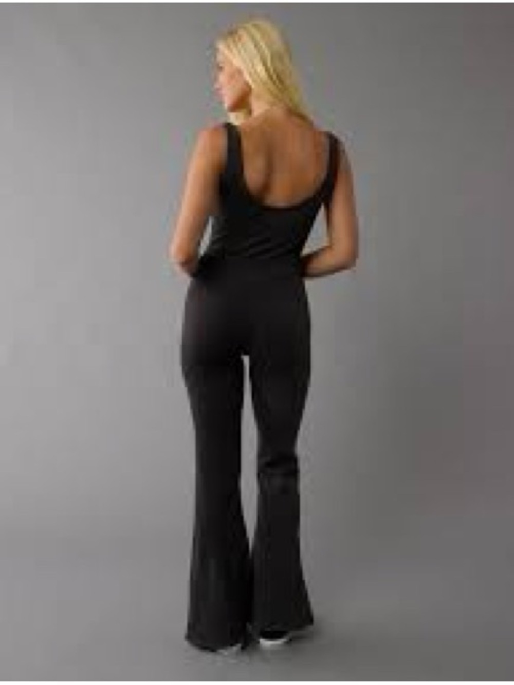 Aerie ae Black Scoop Neck Jumpsuit Sleek Flared Leg wide xl sporty athleisure co - Picture 6 of 8